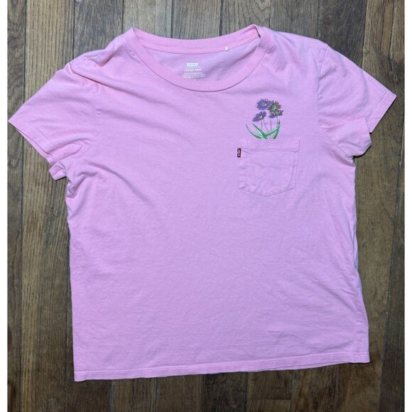 Levi’s Women’s Pink Floral Graphic Pocket Tee Shirt Large - Picture 3 of 7